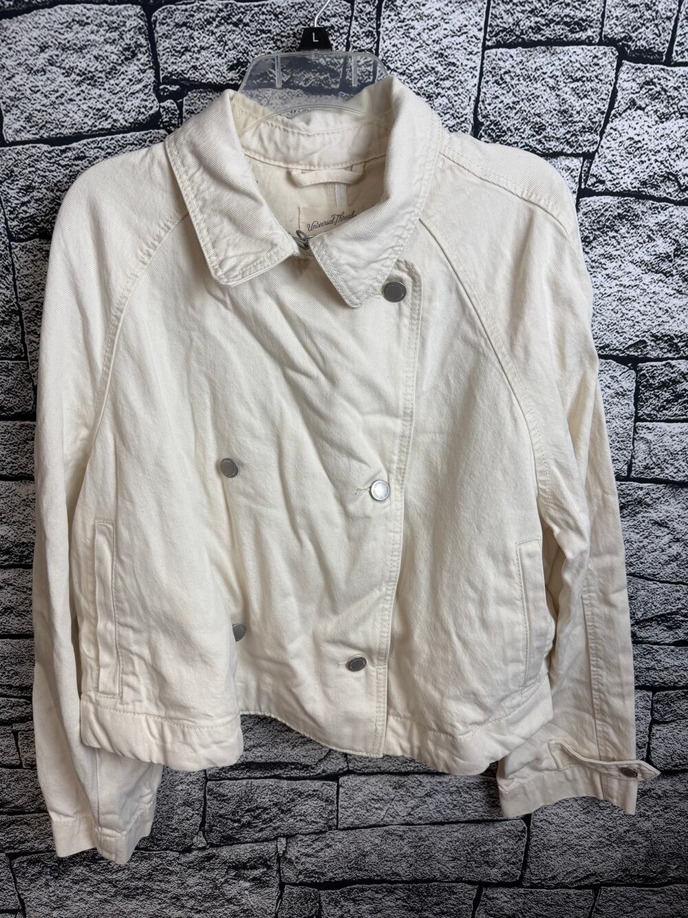 NWT Ladies Universal Thread Off White Denim Cropped Trench Jacket - XXL